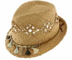 Men Motunui - Tommy Bahama TBWL65 Tea Raffia Straw Fedora Hat W/ Tassel