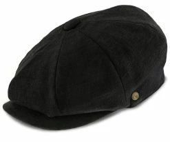 Men Boardwalk - Walrus Hats Black Linen/Cotton Blend 8 Panel Newsboy Cap