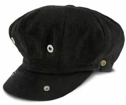 Men Boardwalk - Walrus Hats Black Linen/Cotton Blend 8 Panel Newsboy Cap