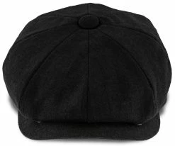 Men Boardwalk - Walrus Hats Black Linen/Cotton Blend 8 Panel Newsboy Cap