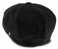 Men Boardwalk - Walrus Hats Black Linen/Cotton Blend 8 Panel Newsboy Cap